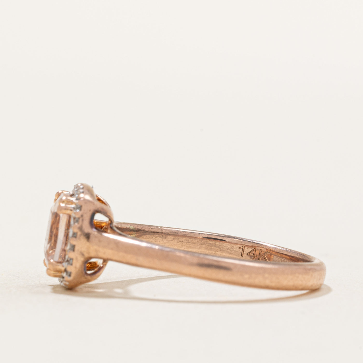Cushion Cut Morganite & Diamond Halo Ring | 1.00ct, 0.05ctw | SZ 7.25 |