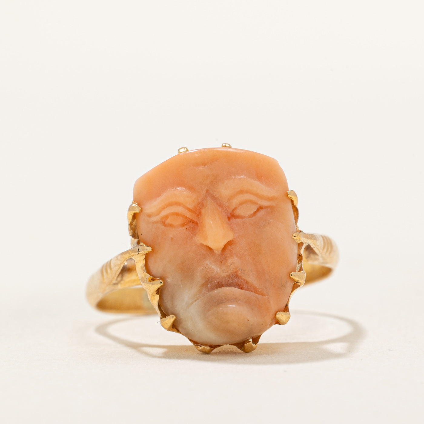 Coral Cameo Mask Ring | 5.00ct | SZ 7.25 |