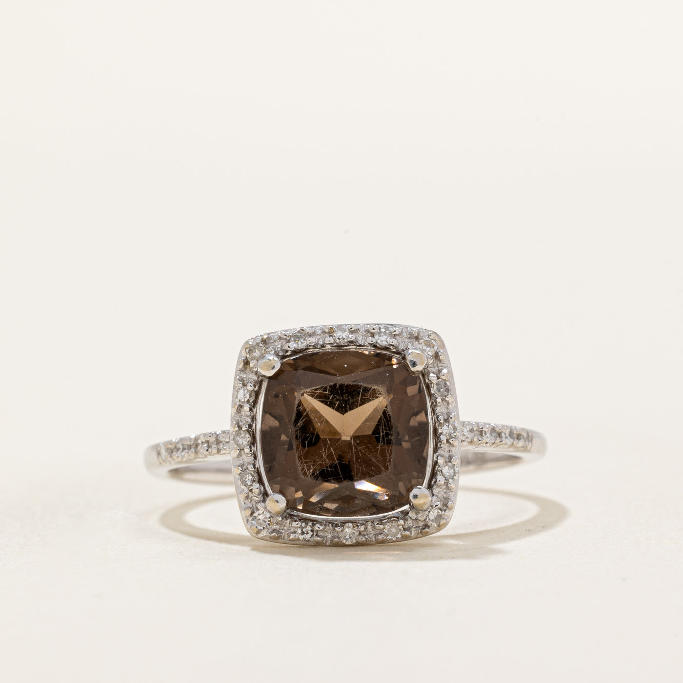 Smoky Quartz & Diamond Halo Ring | 1.70ct, 0.07ctw | SZ 7.25 |