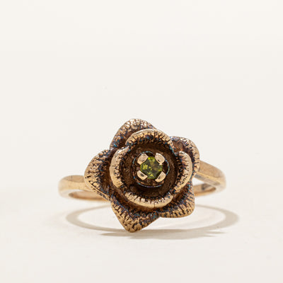 Green Glass Flower Ring | 0.06ct | SZ 6.25 |