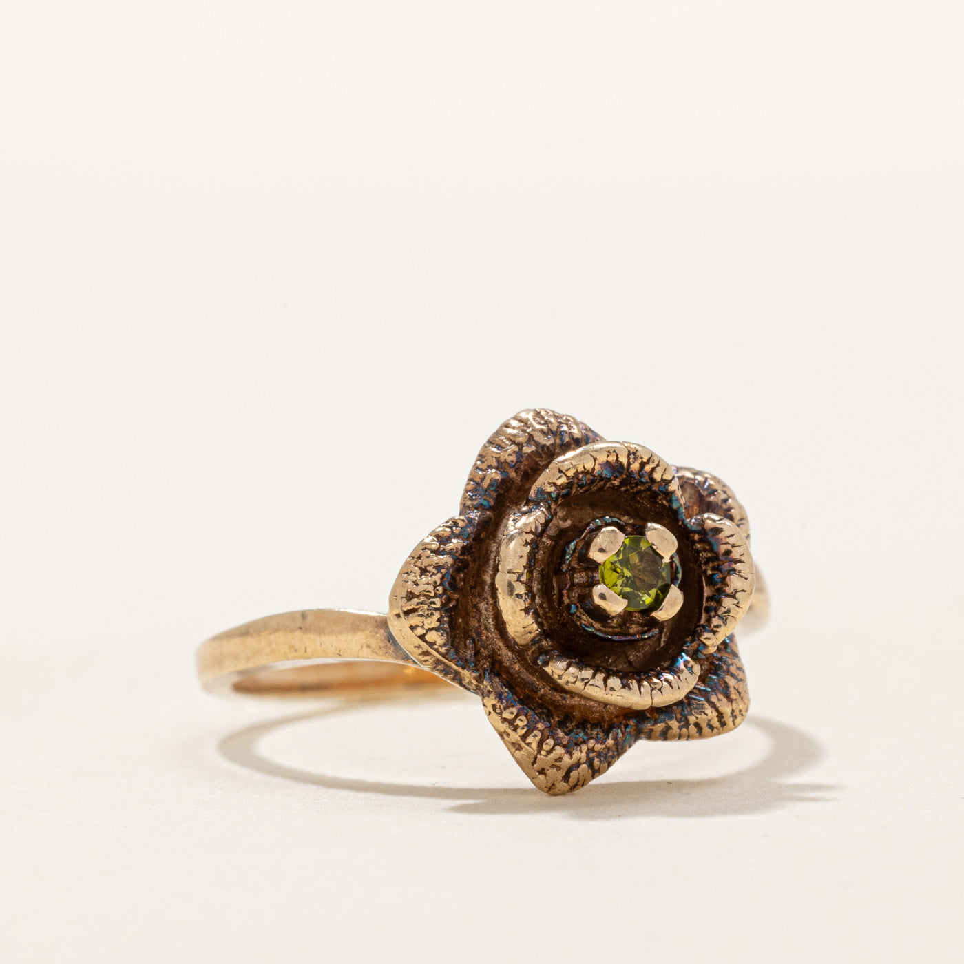 Green Glass Flower Ring | 0.06ct | SZ 6.25 |