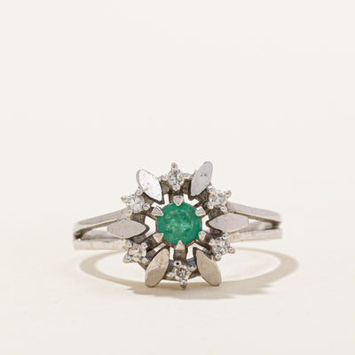 Austrian Hallmarked Emerald & Diamond Cocktail Ring | 0.05ctw | SZ 7.25 |
