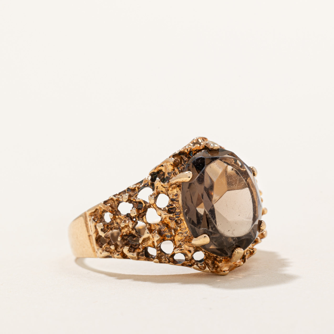 1972 London Smoky Quartz Cocktail Ring | 3.50ct | SZ 8.5 |