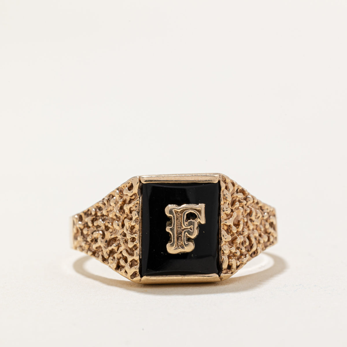 Onyx 'F' Signet Ring | 1.00ct | SZ 11.25