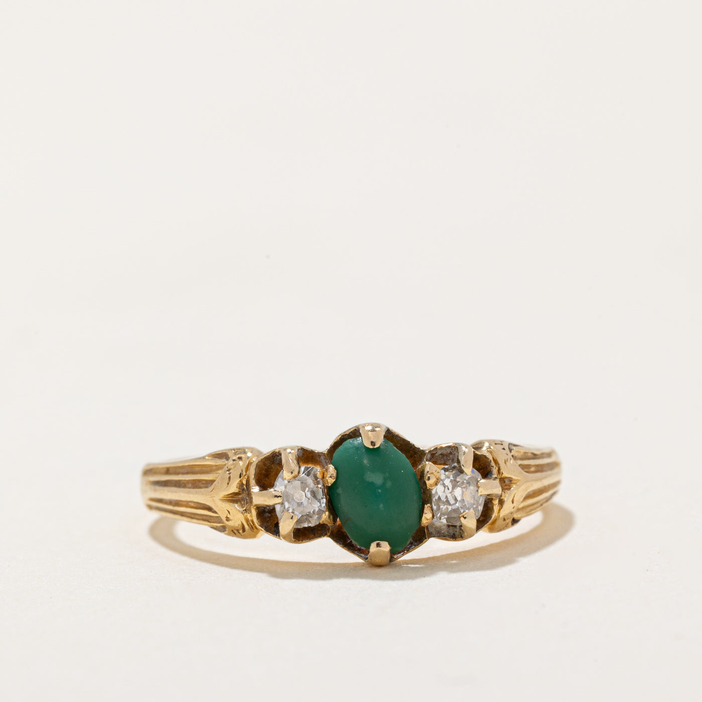 Jadeite & Old Mine Cut Diamond Ring | 0.30ct, 0.09ctw | SZ 4.25 |