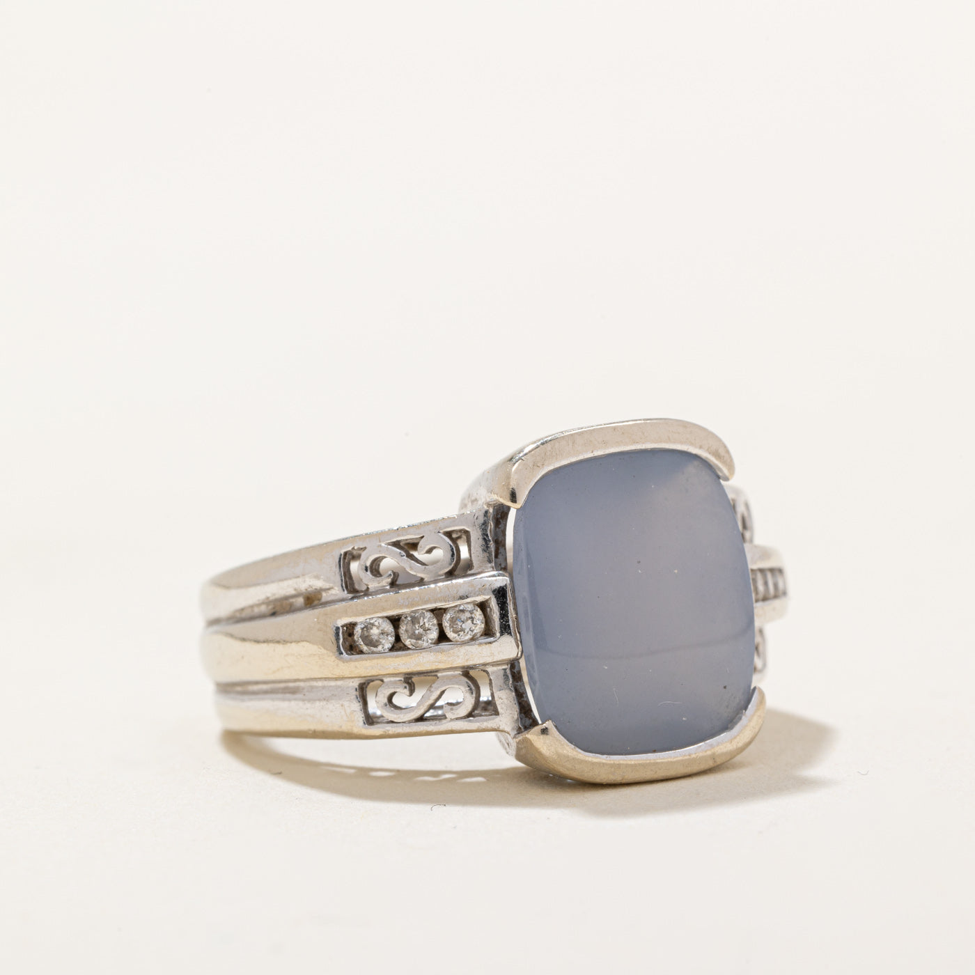 Dyed Blue Jadeite & Diamond Ring | 6.20ct, 0.075ctw | SZ 7 |