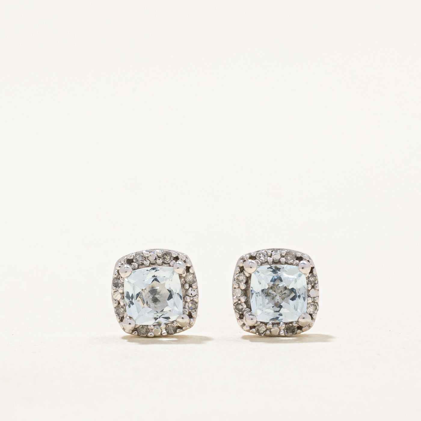 Aquamarine & Diamond Stud Earrings | 0.60ctw, 0.08ctw |