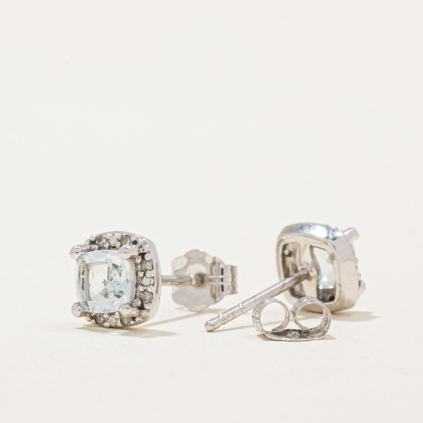 Aquamarine & Diamond Stud Earrings | 0.60ctw, 0.08ctw |