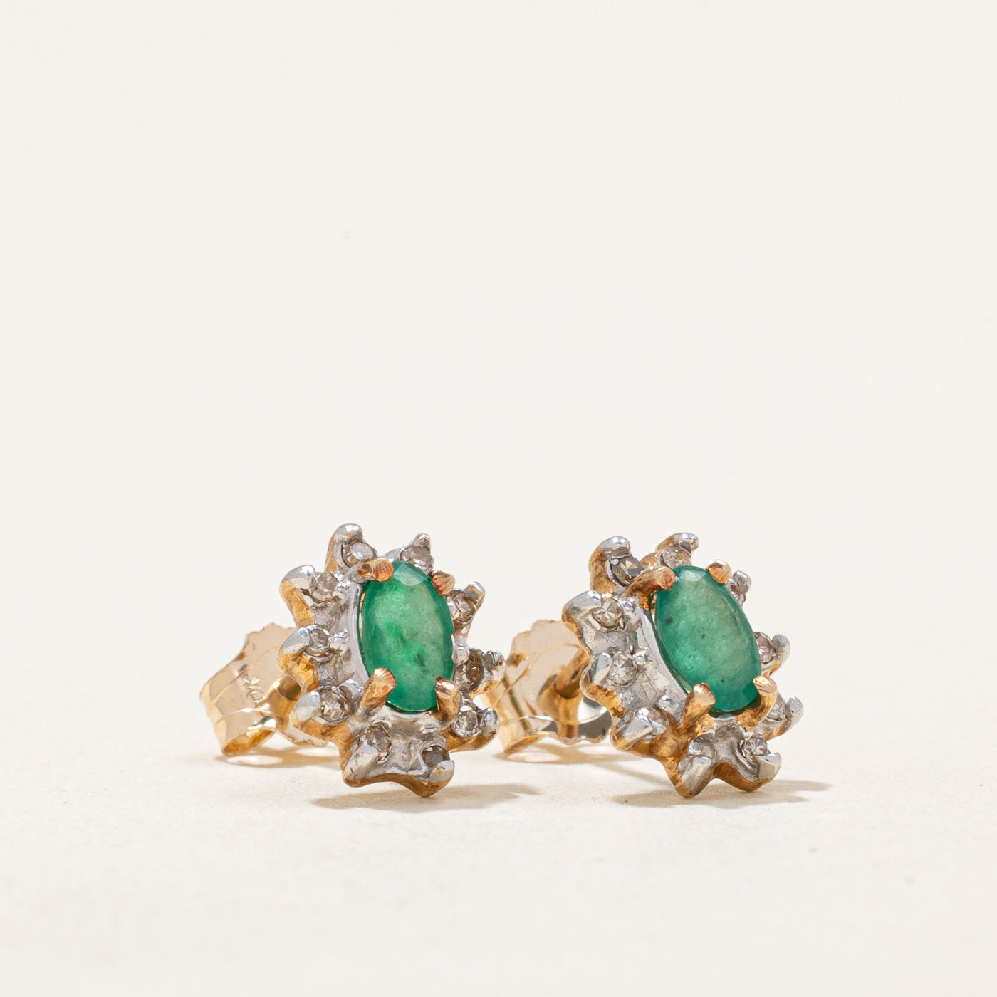 Emerald & Diamond Stud Earrings | 0.36ctw, 0.10ctw |