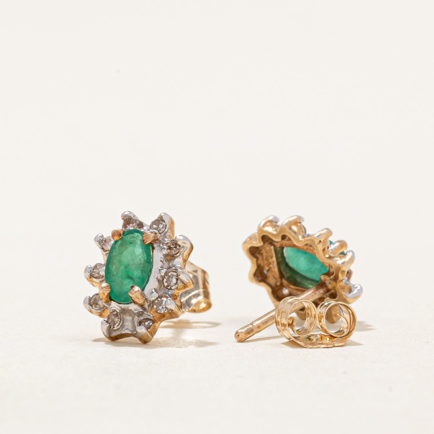 Emerald & Diamond Stud Earrings | 0.36ctw, 0.10ctw |