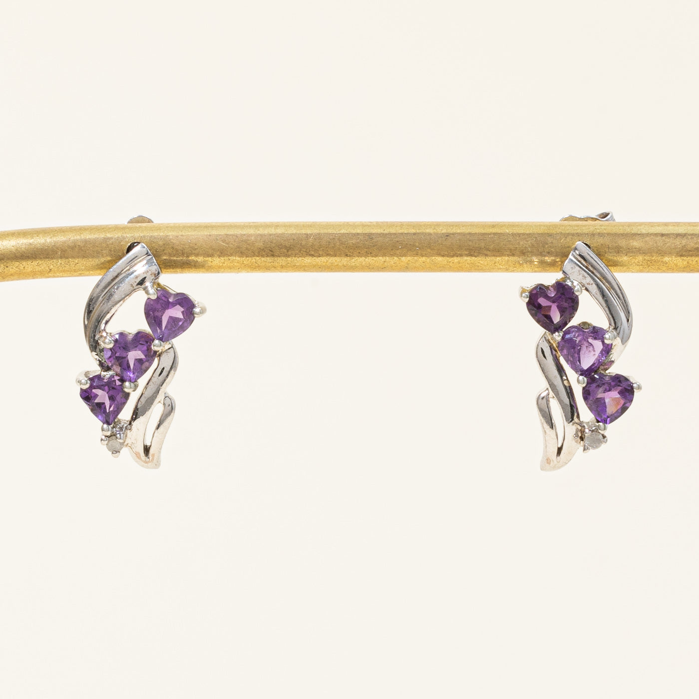 Amethyst & Diamond Heart Earrings | 1.50ctw, 0.02ctw |