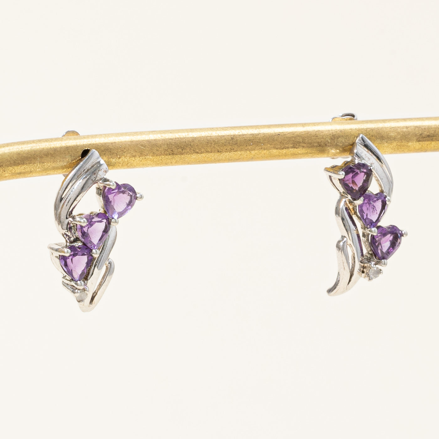 Amethyst & Diamond Heart Earrings | 1.50ctw, 0.02ctw |