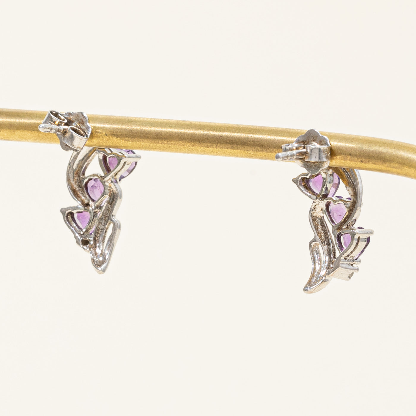 Amethyst & Diamond Heart Earrings | 1.50ctw, 0.02ctw |