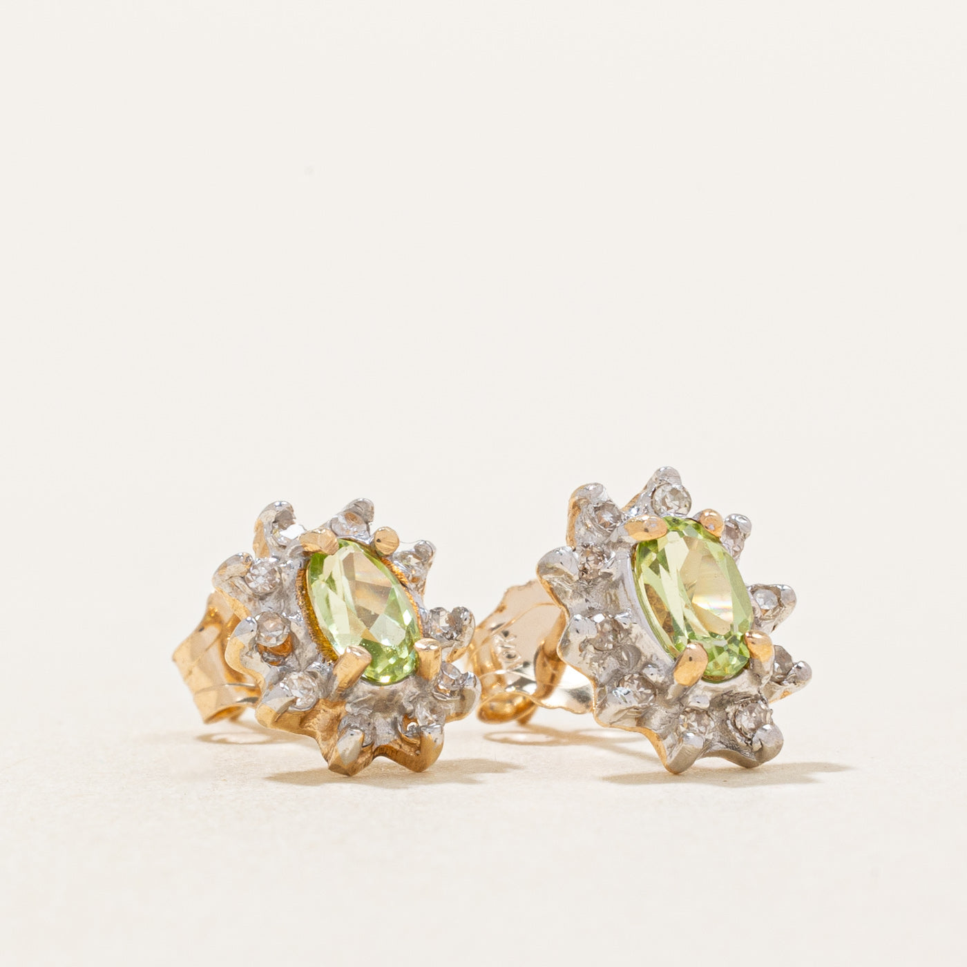 Peridot & Diamond Stud Earrings | 0.40ctw, 0.10ctw |