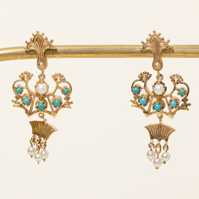 Seed Pearl & Turquoise Drop Earrings | 2.00ctw |