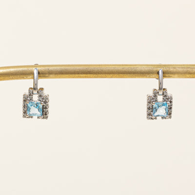 Blue Topaz & Diamond Earrings | 1.00ctw, 0.14ctw |