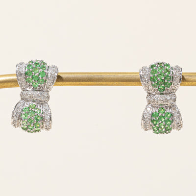 Tsavorite Garnet & Diamond Bow Earrings | 1.60ctw, 0.66ctw |