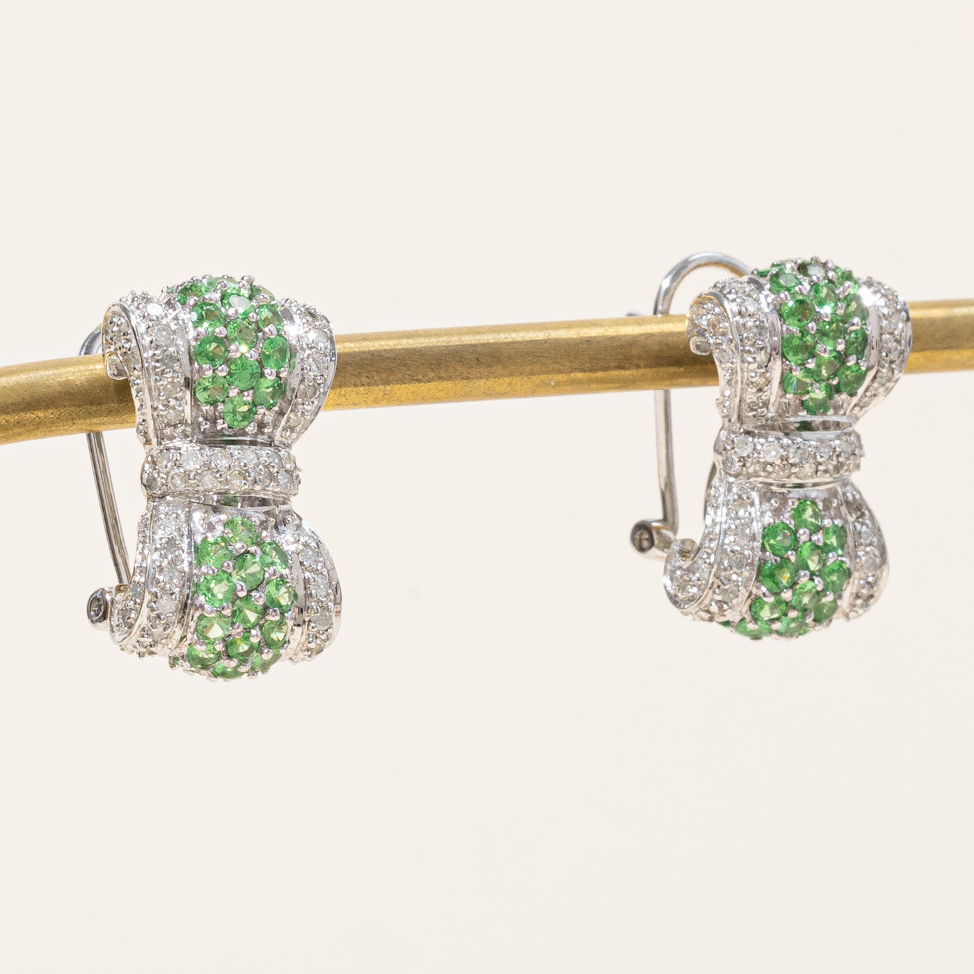 Tsavorite Garnet & Diamond Bow Earrings | 1.60ctw, 0.66ctw |