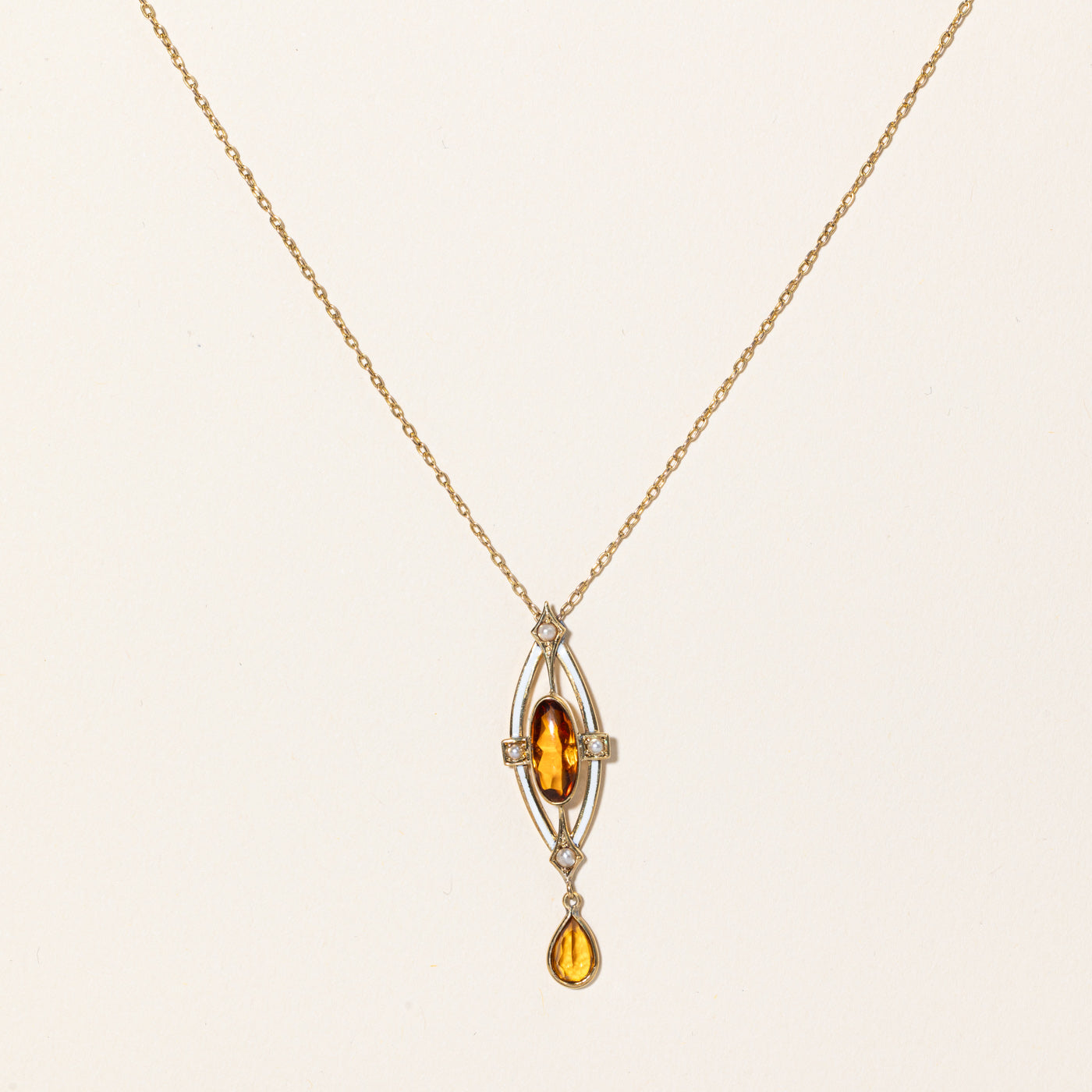 Citrine & Seed Pearl Pendant & Necklace | 2.00ctw, 0.12ctw | 17" |