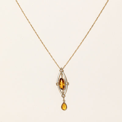 Citrine & Seed Pearl Pendant & Necklace | 2.00ctw, 0.12ctw | 17