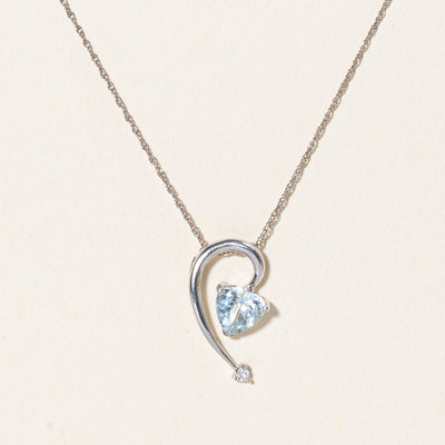 Aquamarine Heart & Diamond Pendant Necklace | 0.60ct, 0.02ct | 18