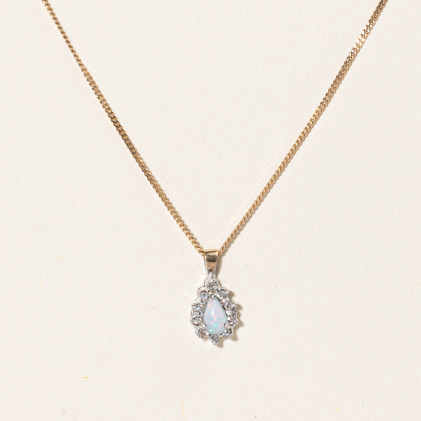Opal & Diamond Pendant Necklace | 0.11ct, 0.05ctw | 16" |
