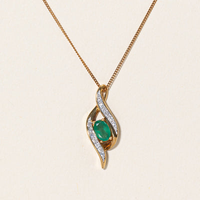 Emerald & Diamond Pendant Necklace | 0.35ct, 0.10ctw | 18