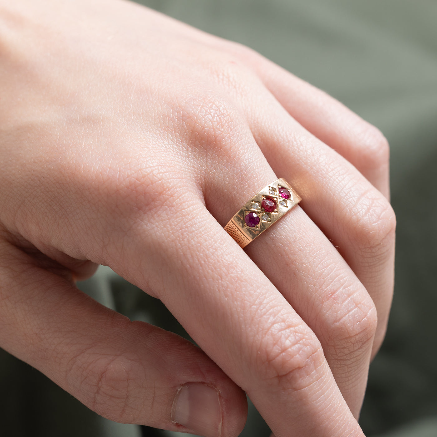 Synthetic & Doublet Ruby & Diamond Ring | 0.33ctw, 0.04ctw | SZ 8