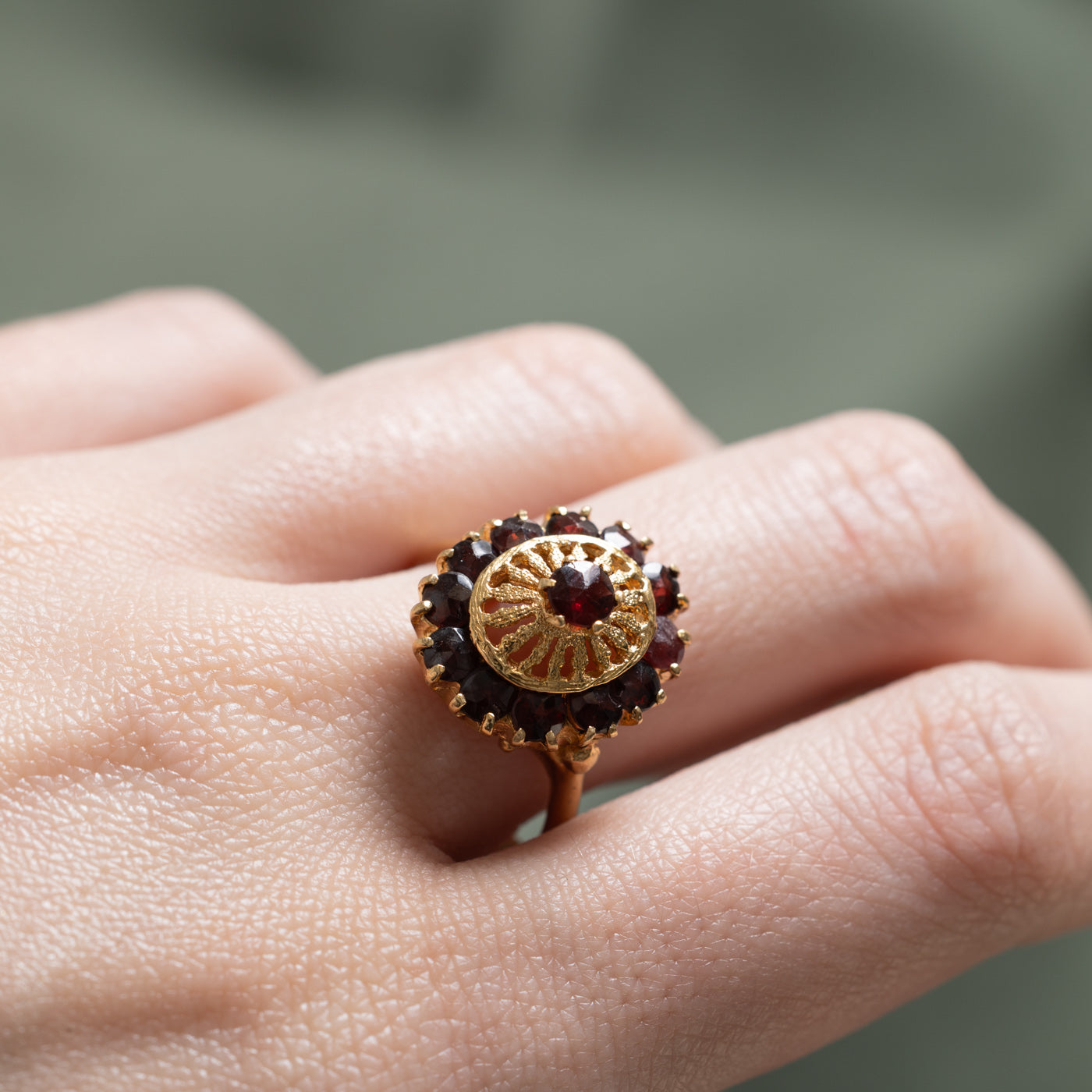 Garnet Petal Cocktail Ring | 1.45ctw | SZ 8.25