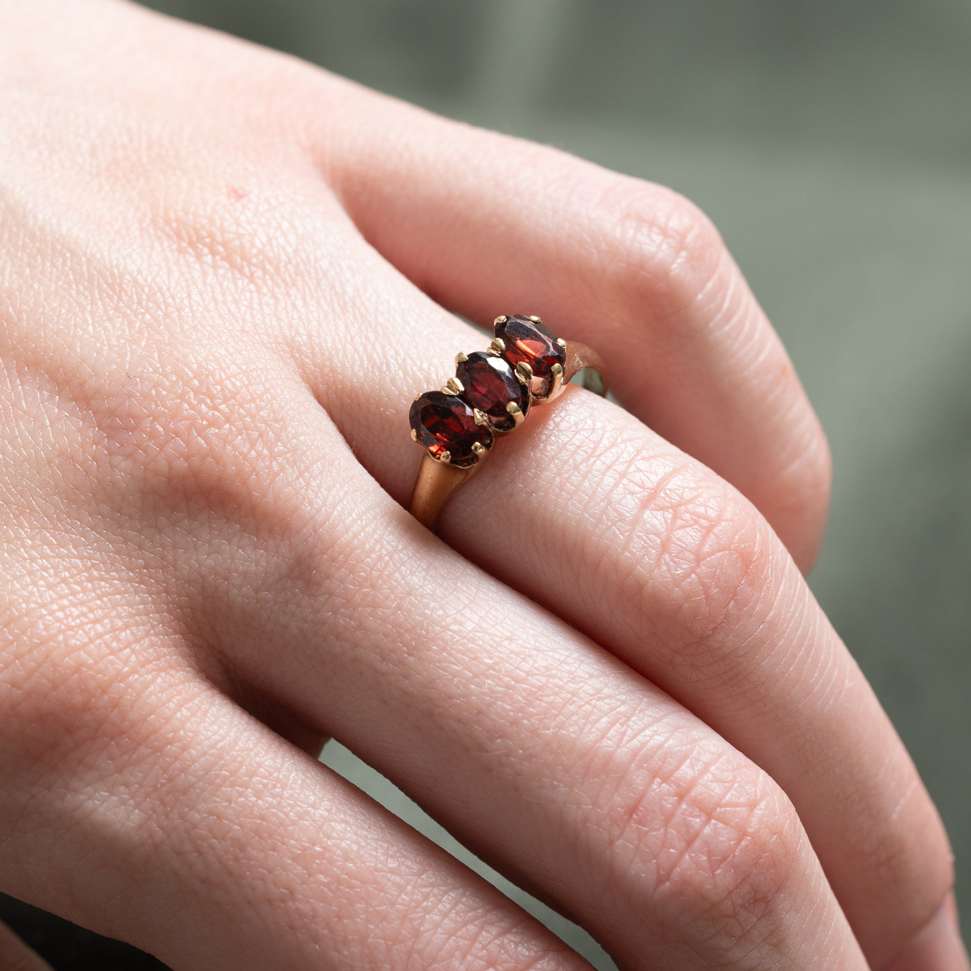 Three Stone Oval Cut Garnet Ring | 1.29ctw | SZ 7.5