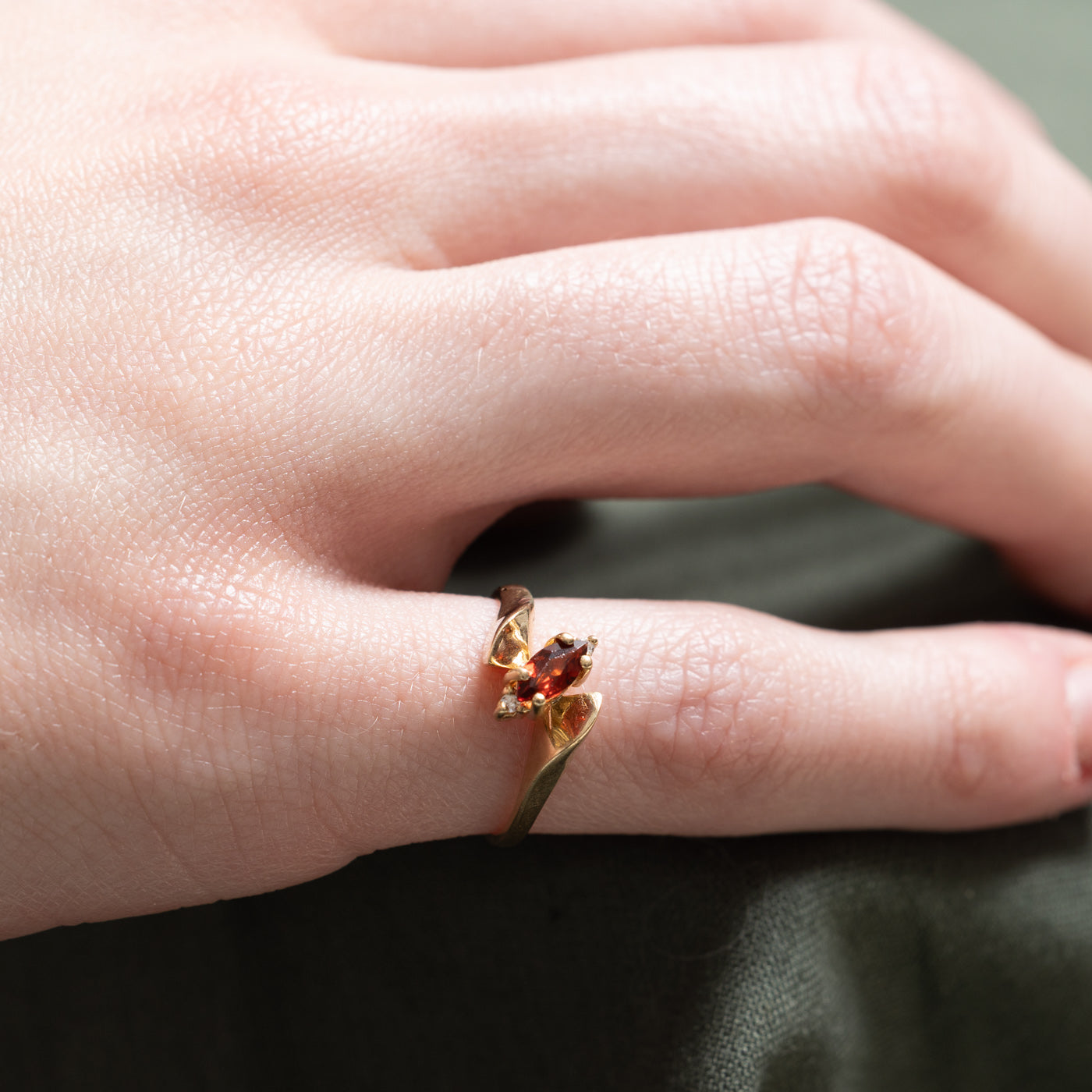 Marquise Cut Garnet & Diamond Bypass Ring | 0.21ct, 0.02ctw | SZ 4.5