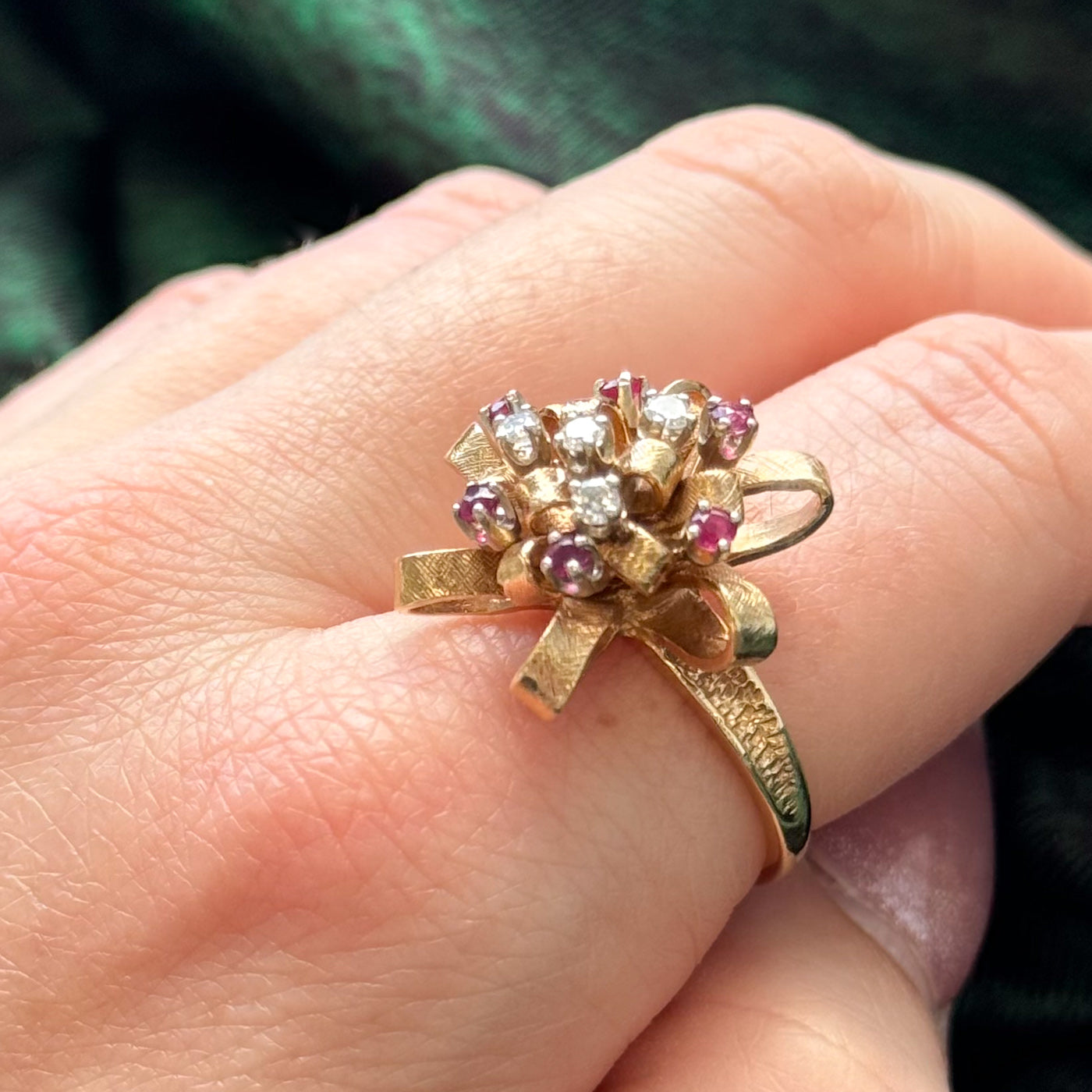 Diamond & Ruby Cocktail Bow Ring | 0.13ctw, 0.10ctw | SZ 7.75 |
