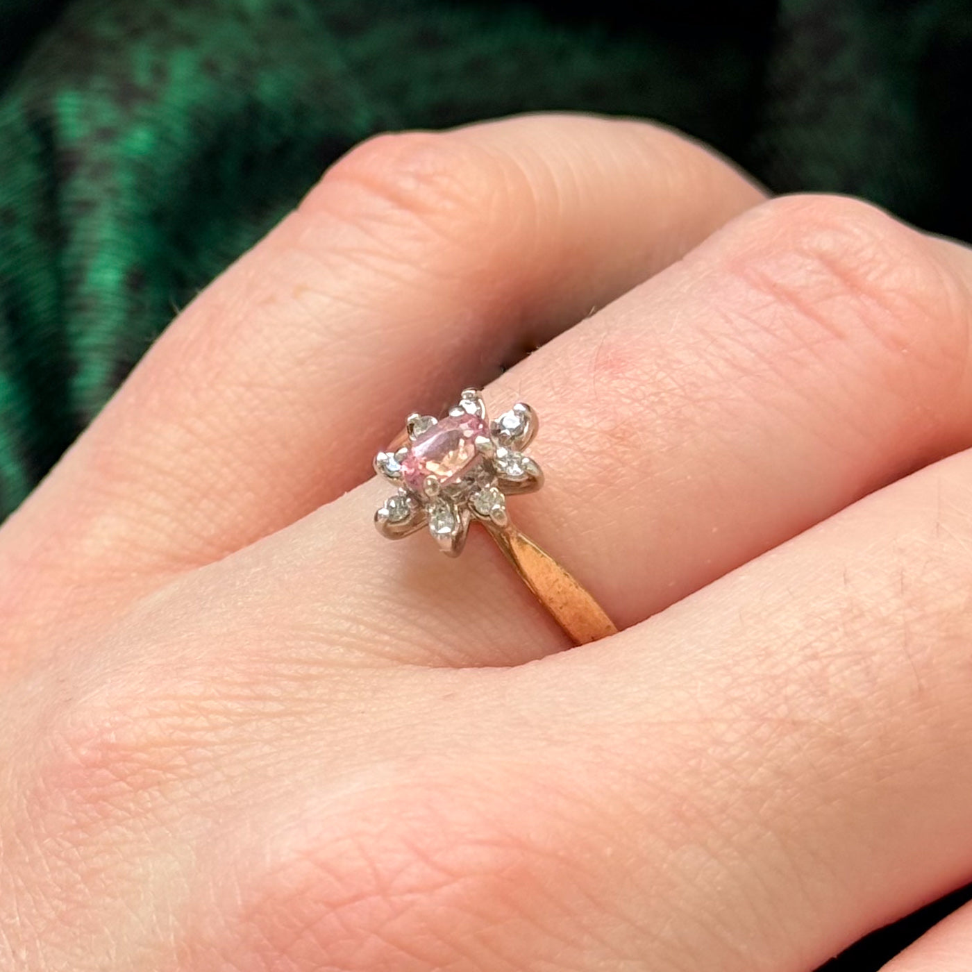 Pink Tourmaline & Diamond Halo Ring | 0.15ct, 0.04ctw | SZ 5.75 |