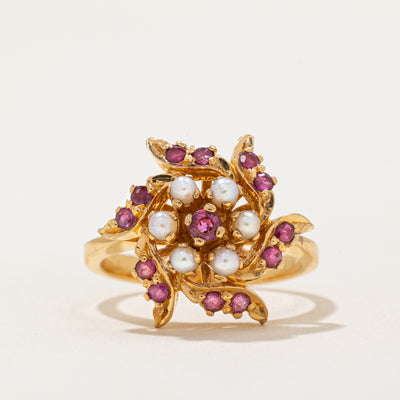 Ruby & Seed Pearl Cocktail Ring | 0.20ctw | SZ 5.5 |