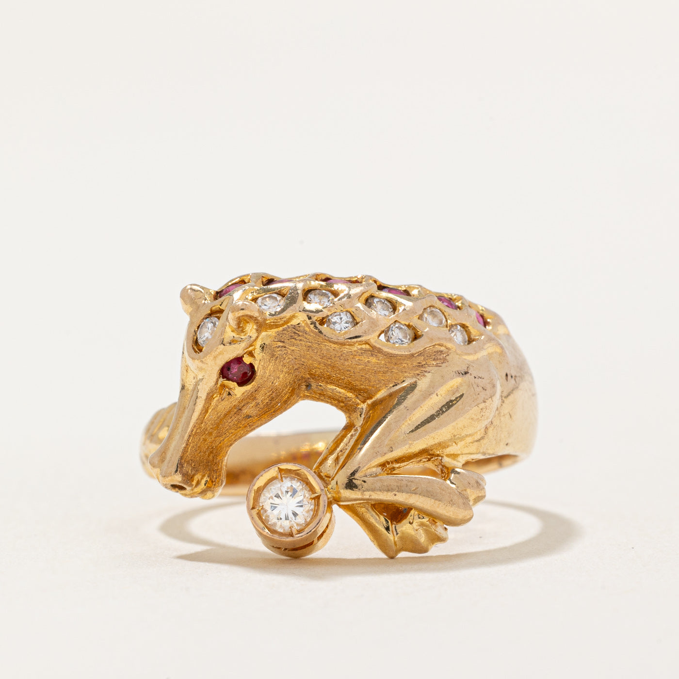 Diamond & Ruby Horse Ring | 0.13ctw, 0.04ctw | SZ 6.75 |