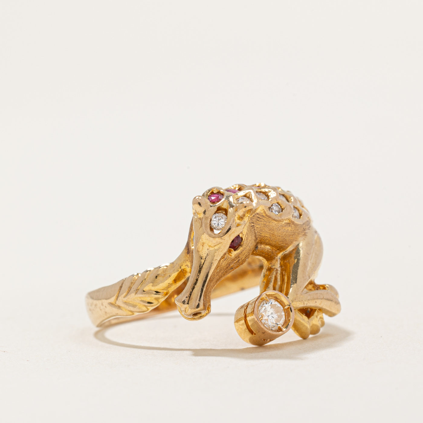 Diamond & Ruby Horse Ring | 0.13ctw, 0.04ctw | SZ 6.75 |