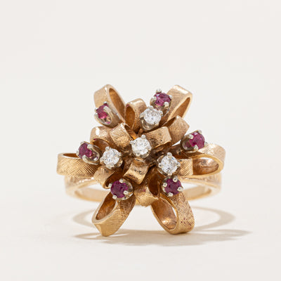 Diamond & Ruby Cocktail Bow Ring | 0.13ctw, 0.10ctw | SZ 7.75 |