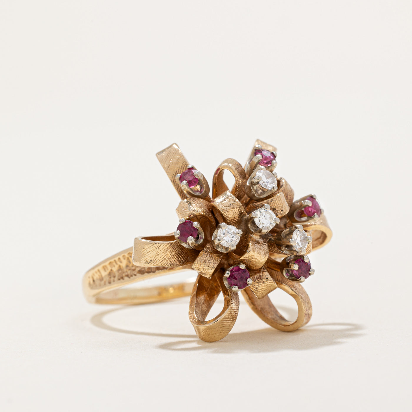 Diamond & Ruby Cocktail Bow Ring | 0.13ctw, 0.10ctw | SZ 7.75 |