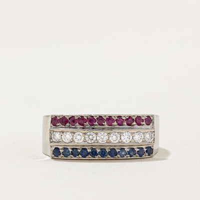 Multi Gemstone 'Red, White & Blue' Ring | 0.40ctw | SZ 6.25 |