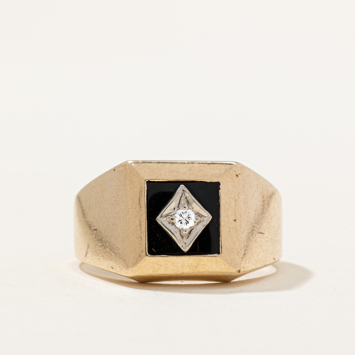 Onyx & Diamond Signet Ring | 0.50ct, 0.05ct | SZ 8.75 |