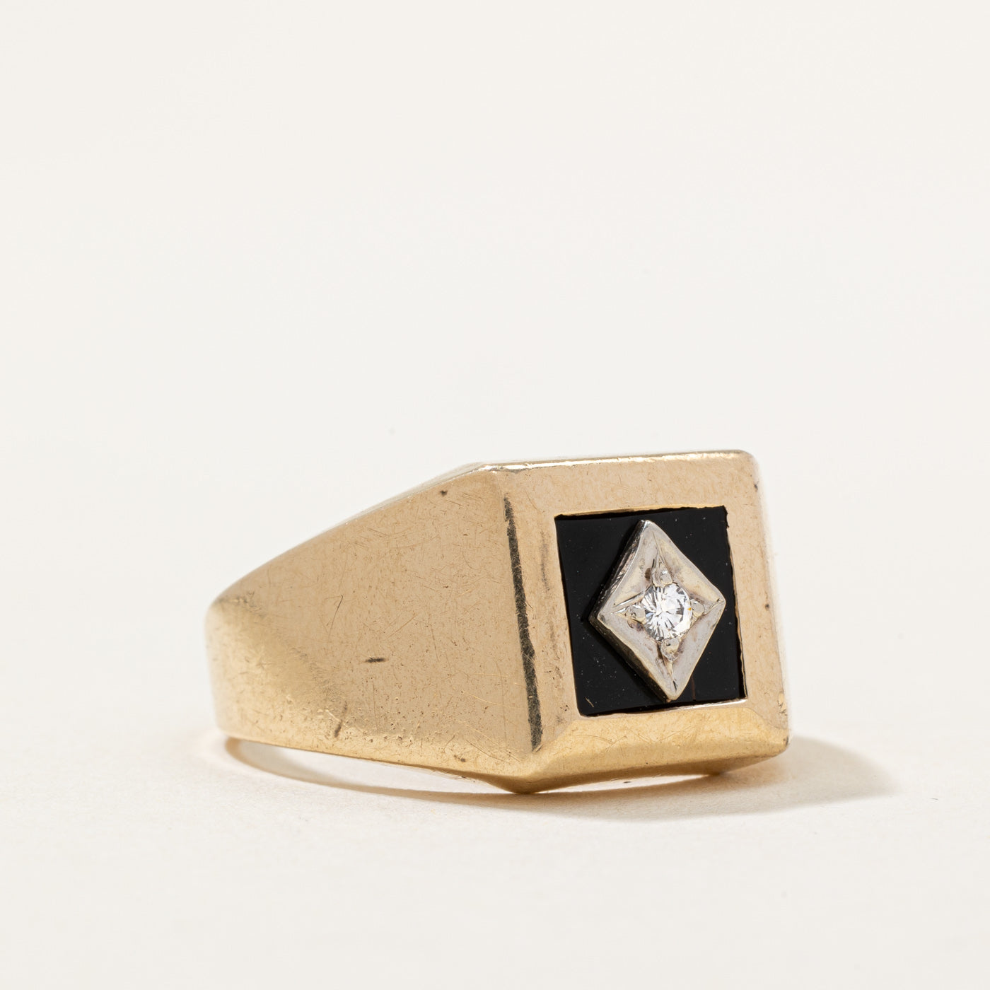 Onyx & Diamond Signet Ring | 0.50ct, 0.05ct | SZ 8.75 |