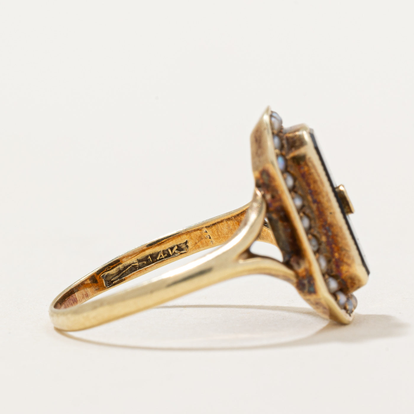 Onyx, Seed Pearl & Diamond Ring | 0.40ct, 0.05ct | SZ 4.5 |