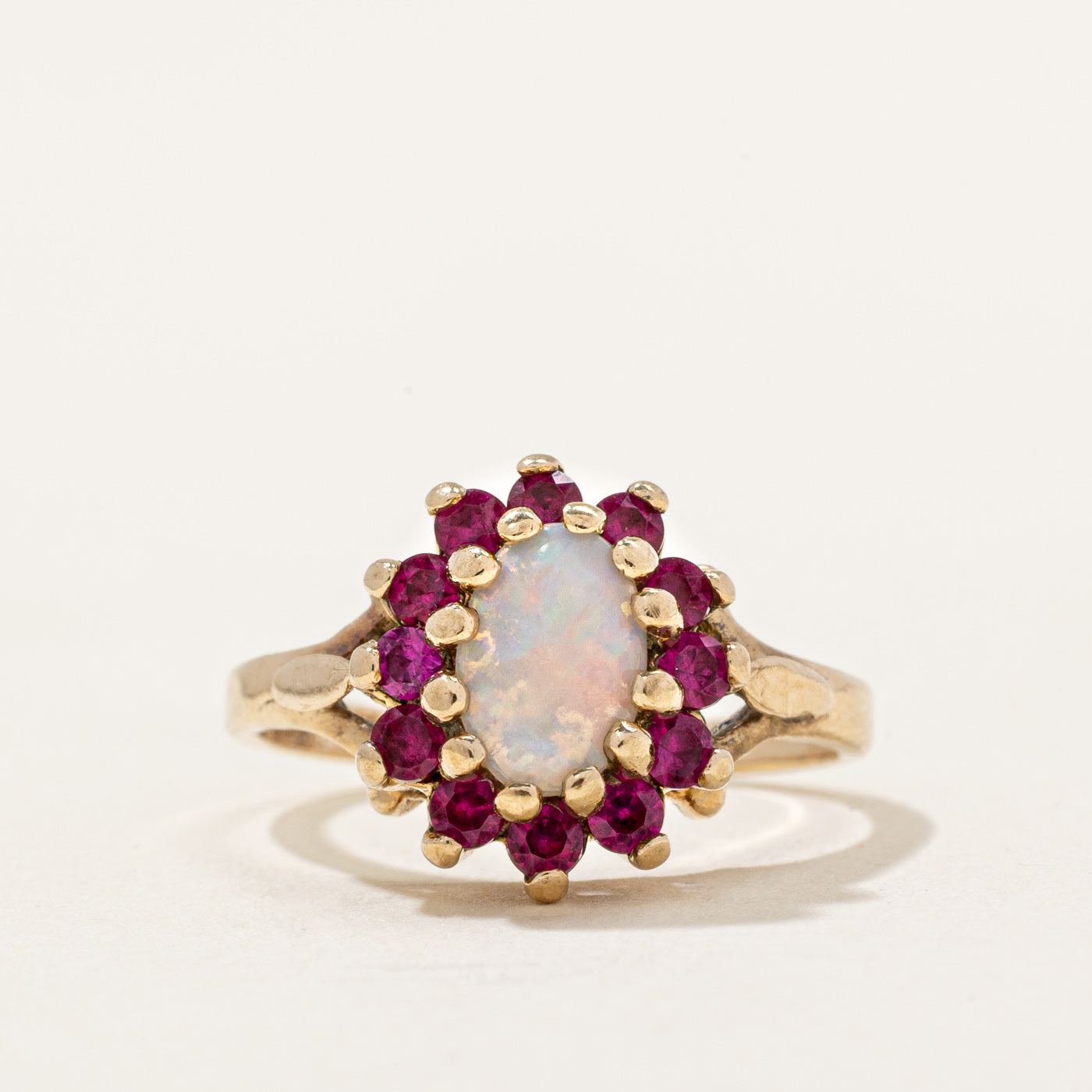 Opal & Synthetic Ruby Halo Ring | 0.31ct, 0.30ctw | SZ 5.25 |