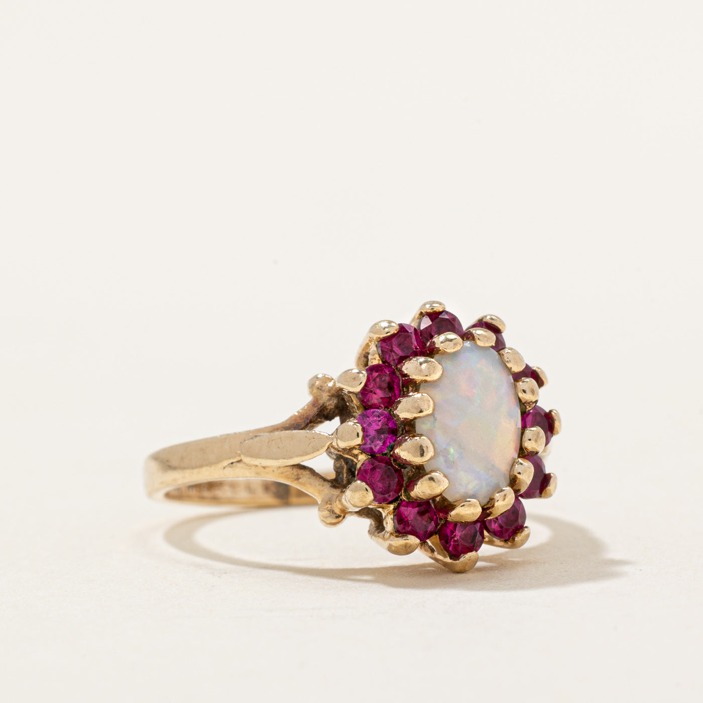 Opal & Synthetic Ruby Halo Ring | 0.31ct, 0.30ctw | SZ 5.25 |