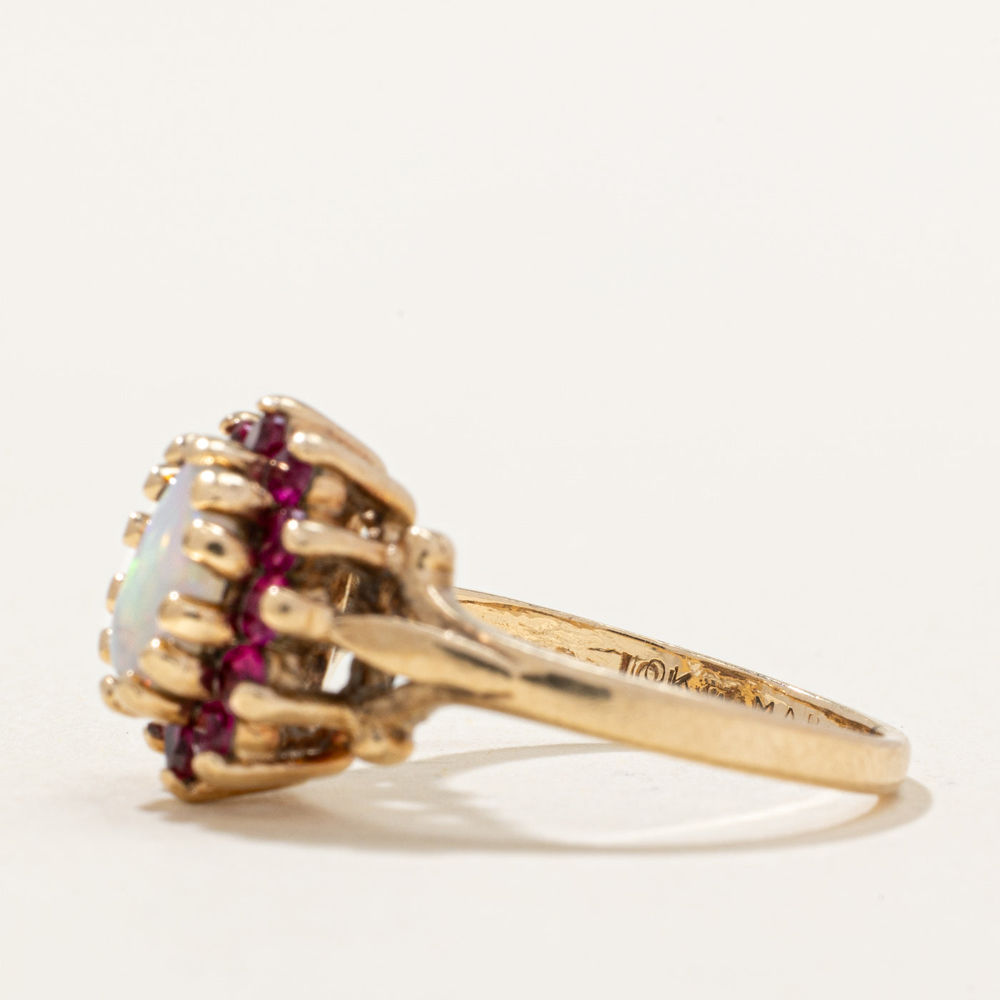 Opal & Synthetic Ruby Halo Ring | 0.31ct, 0.30ctw | SZ 5.25 |