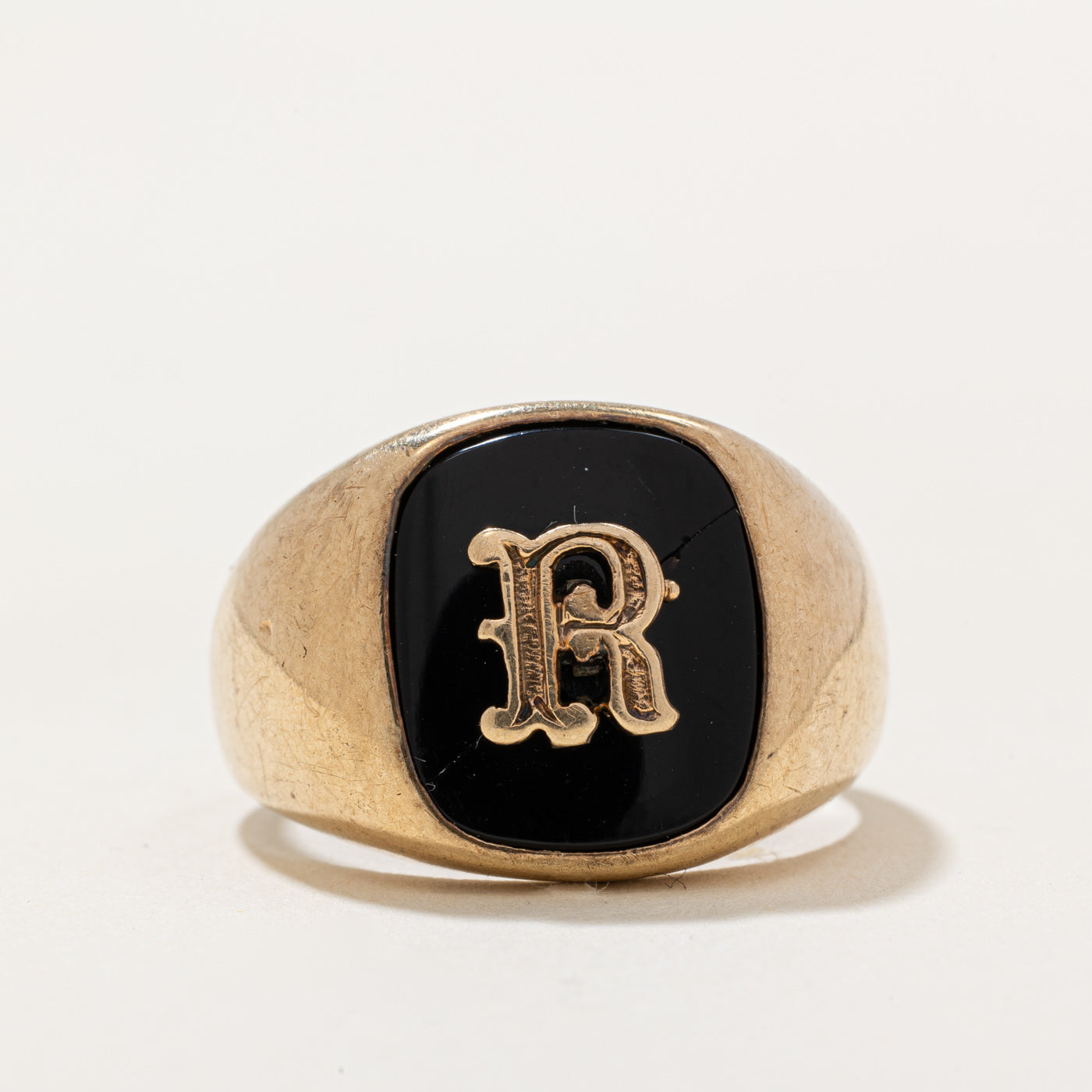 Onyx 'R' Signet Ring | 2.90ct | SZ 9.75 |