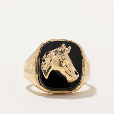 Onyx Horse Portrait Ring | 5.00ct | SZ 10.5 |