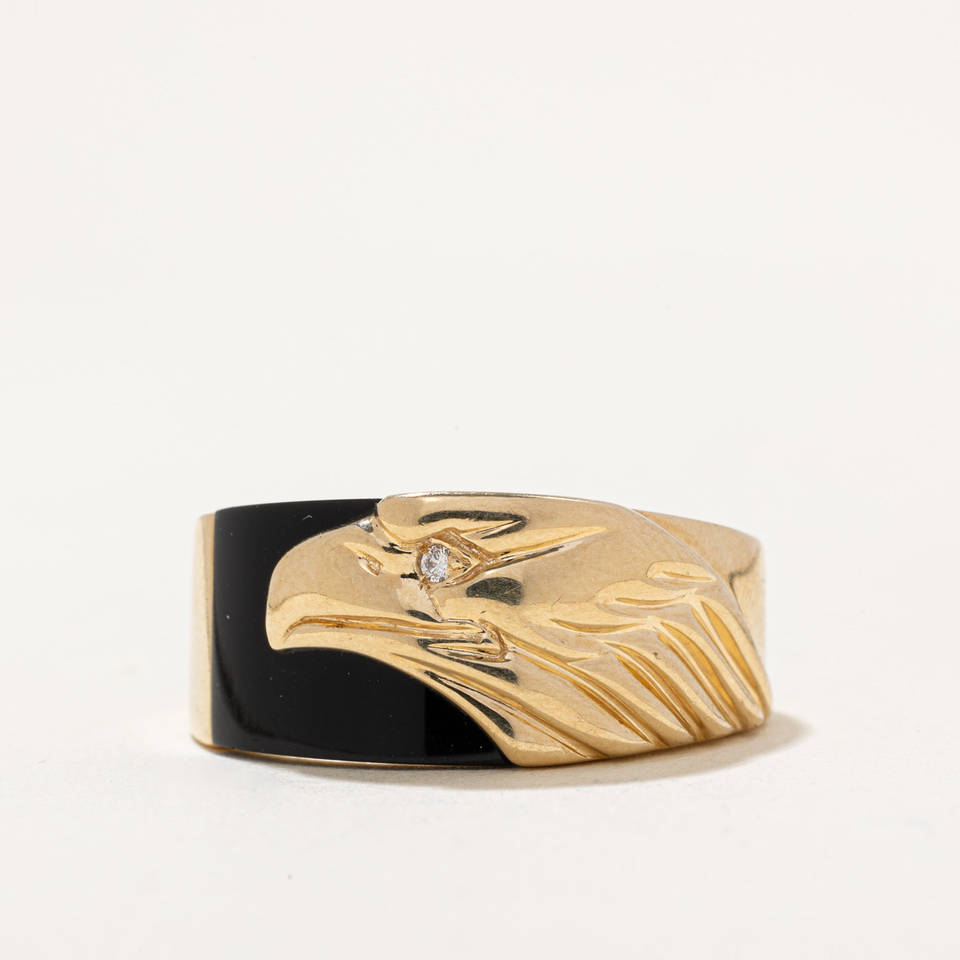 Onyx & Diamond Eagle Ring | 1.50ct, 0.01ct | SZ 12 |