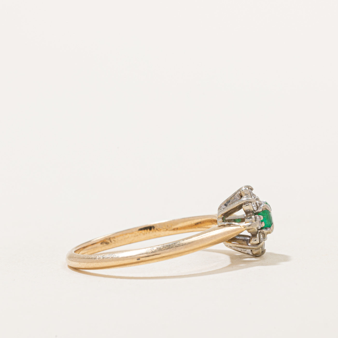 Vintage Canadian Emerald & Diamond Halo Ring | 0.14ct, 0.06ctw | SZ 6.75 |