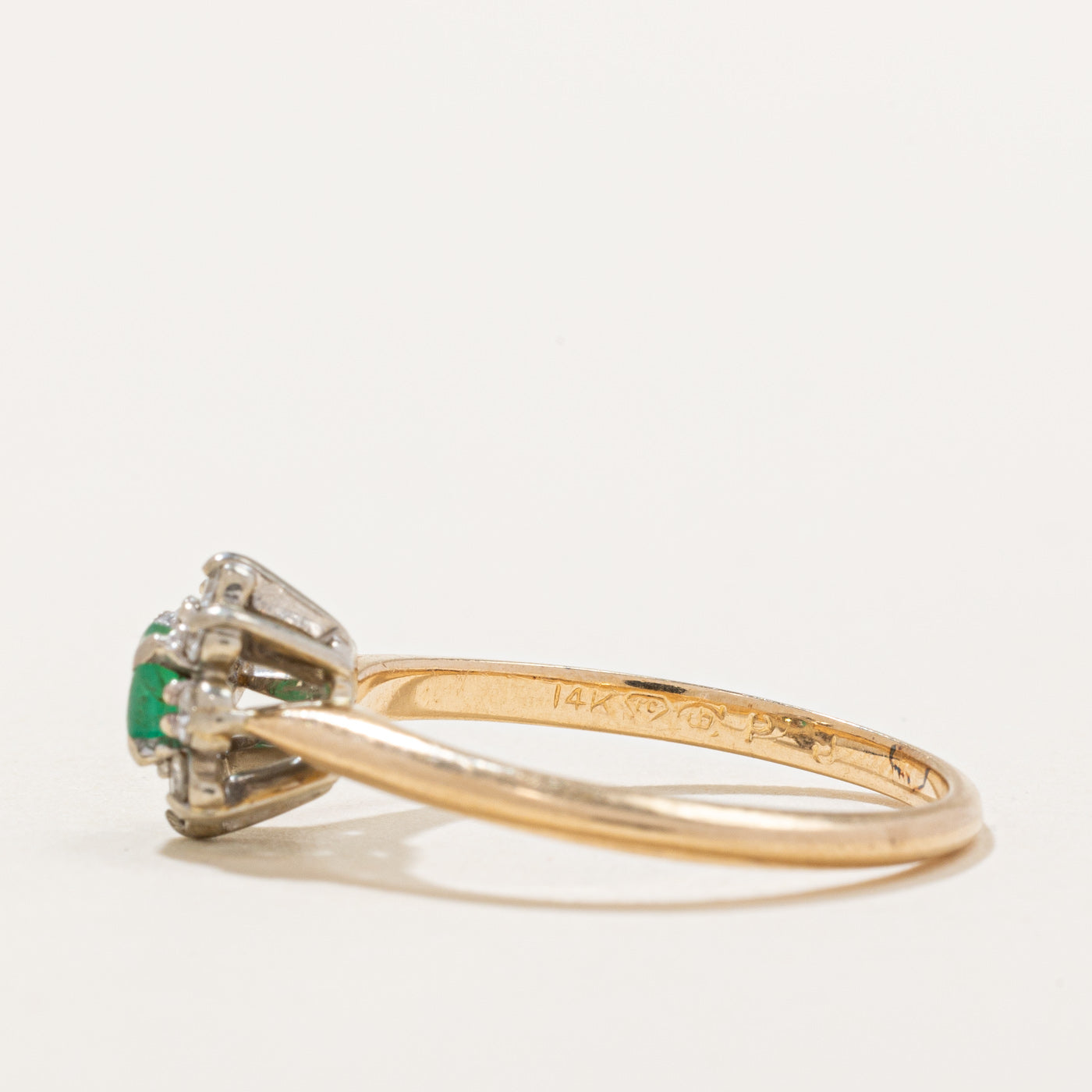Vintage Canadian Emerald & Diamond Halo Ring | 0.14ct, 0.06ctw | SZ 6.75 |